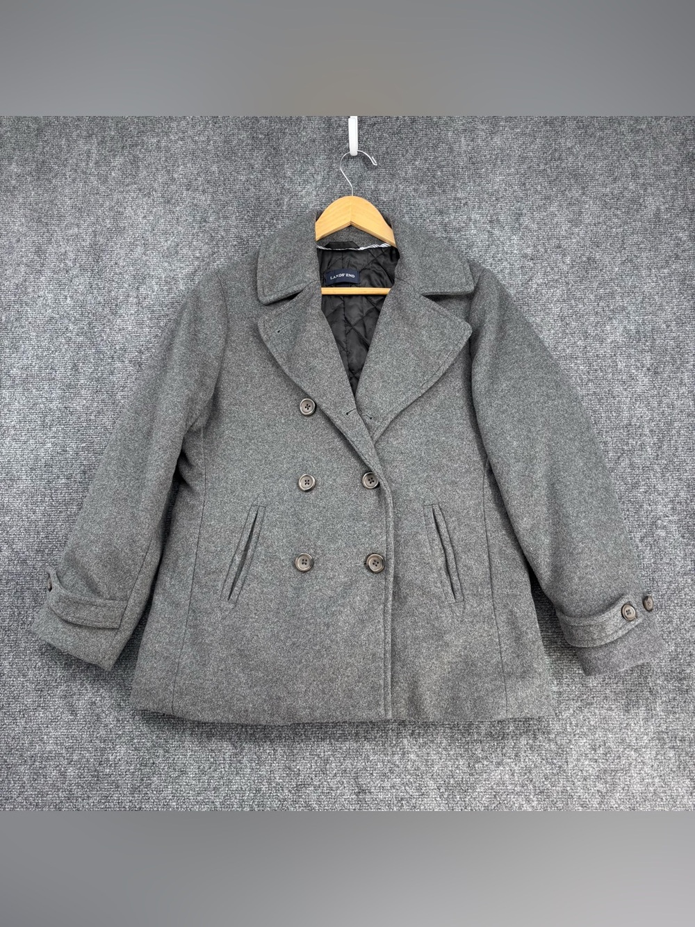 Lands' End Women's Double-Breasted Gray Pea Coat
